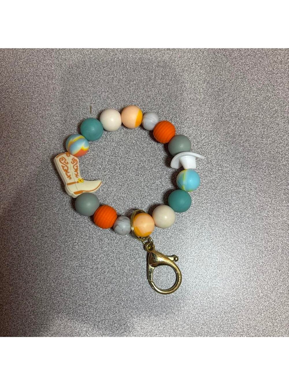 Cowboy Boot and Hat Silicone Beaded Keychain